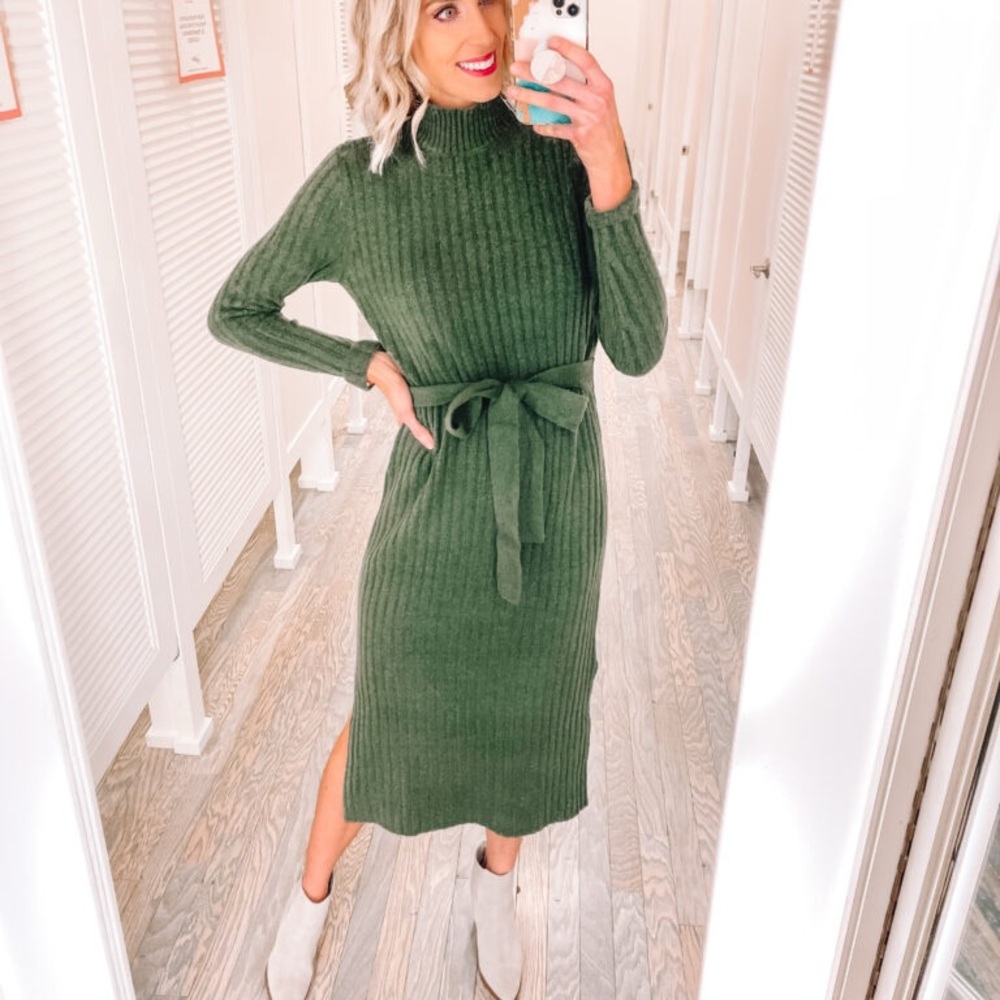 LOFT Forest Green Long Sleeve Dress